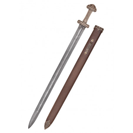 Épée Viking avec poignée en bronze, lame en acier Damas