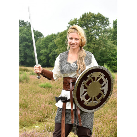 Bouclier rond Viking, bois avec raccords en acier