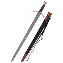Épée Templier avec fourreau en cuir, lame est en acier carbone 