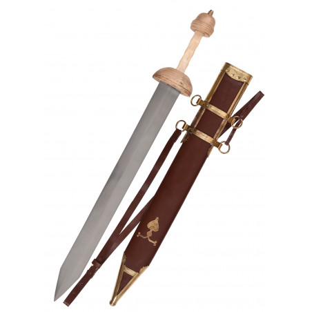 Glaive de Pompéi avec fourreau brun foncé et ceinture d'épée