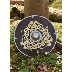 Bouclier anglo-saxon avec motif serpent et runes, 61 cm 