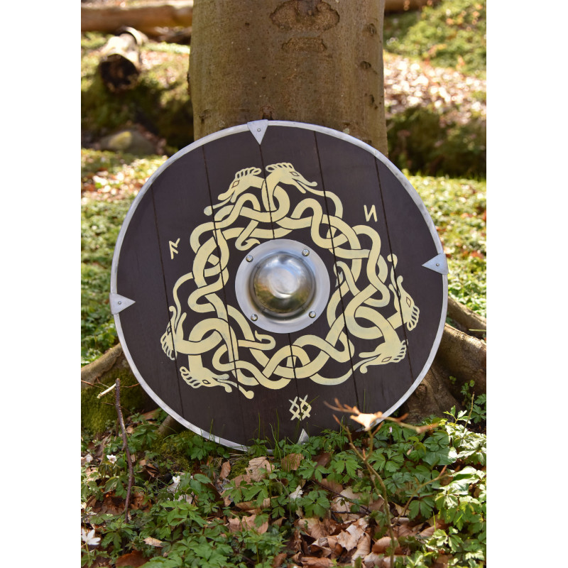 Bouclier anglo-saxon avec motif serpent et runes, 61 cm