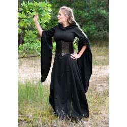 Robe médiévale noire avec manches en trompette 