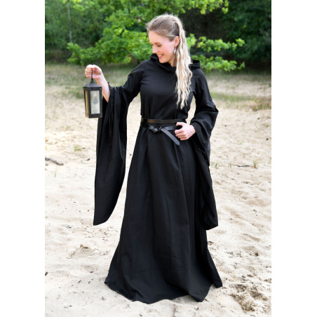 Robe médiévale noire avec manches en trompette