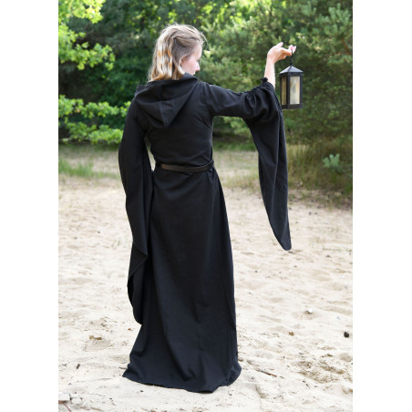 Robe médiévale noire avec manches en trompette