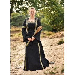 Robe médiévale Eleanor avec capuche, noire 