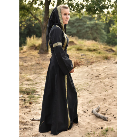 Robe médiévale Eleanor avec capuche, noire