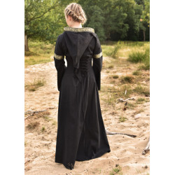 Robe médiévale Eleanor avec capuche, noire 