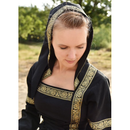 Robe médiévale Eleanor avec capuche, noire