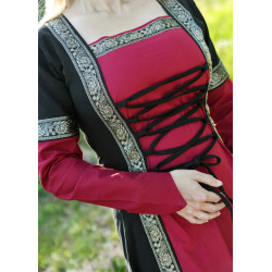 Robe médiévale Eleanor, avec capuche, rouge foncé et noir 