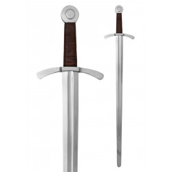 Épée de croisé avec fourreau en cuir prête au combat