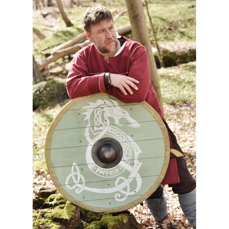 Grand bouclier viking 'Fenrir' avec bordure en cuir, 80 cm